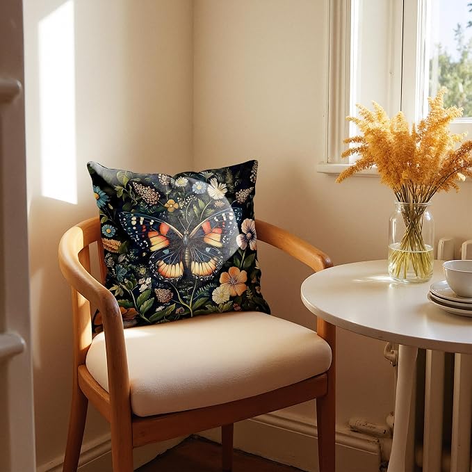 William Morris Inspired Butterfly Pillow Covers 18x18 Set of 2, Butterfly Room Decor, Dark Cottagecore Floral Botanical Moth Decorative Throw Pillow Covers for Home Bedroom Living Room