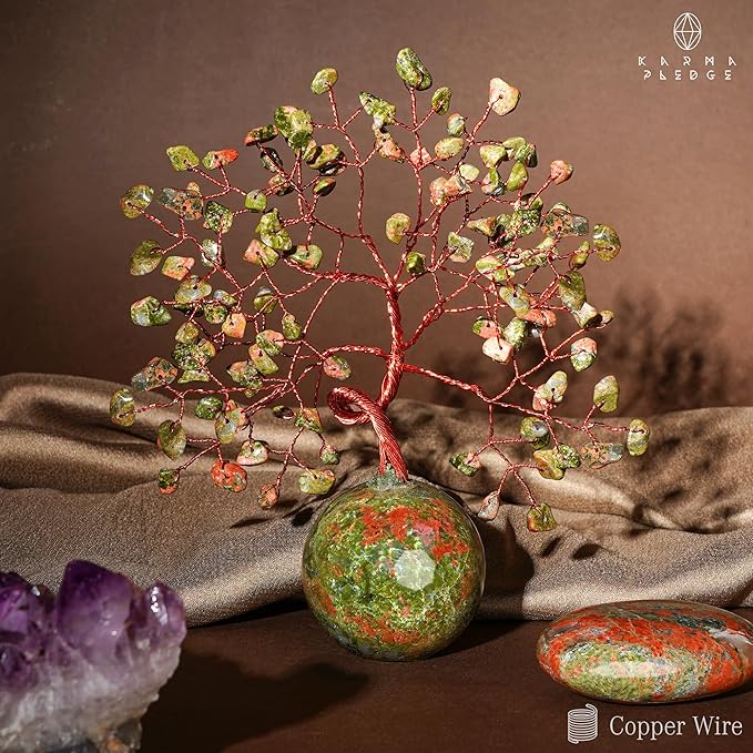 Crystal Tree of Life Birthday Gifts for Women, Handmade Home Decor, Office, Room Decoration, Unakite Healing Crystal Chakra Tree for Money, Positivity, Reiki, Good Luck Gifts for Her, Mom & Dad