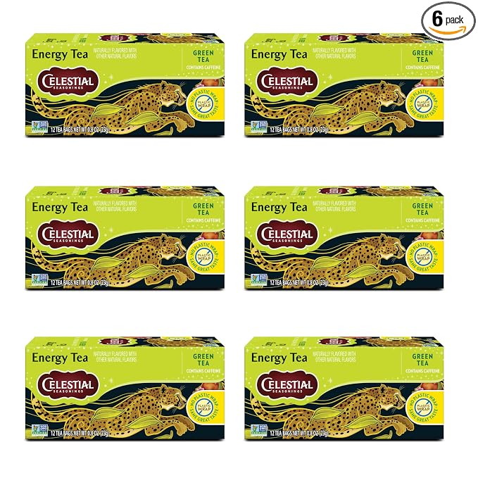 Celestial Seasonings Energy Green Tea, Caffeinated, 12 Tea Bags Box (Pack of 6)