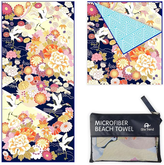 Quick Dry Towel Extra Large 78x35 Inch - Microfiber Beach Towel - Perfect for Beach, Travel, Swimming, Pool, Yoga, Hiking, Camping - Lightweight, Fast Drying, Compact for Adults (Kimono Gold)