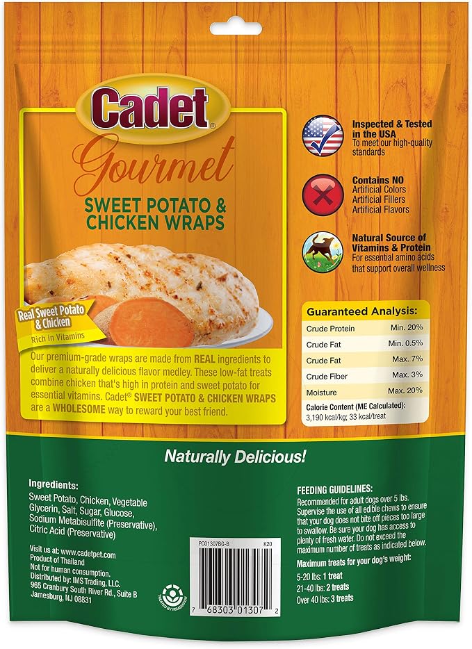 Cadet Gourmet Sweet Potato & Chicken Wrapped Biscuits Dog Treats, 14 oz | Real sweet potato & chicken, dog treats wraps, crunchy healthy dog treats, great for training, for small & large breeds