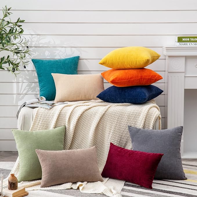 GAWAMAY Decorative Square Throw Pillow Covers 20"x20" Inch Set of 2, Super Soft Chenille Pillows Cover Fall Pillowcase for Living Room Bedroom Sofa Couch Cushion Cover Grey 50x50cm (No Insert)