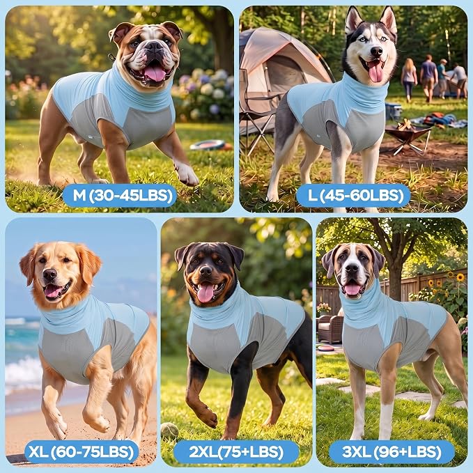 LovinPet UPF 150+ Dog Sun Shirt, Sleeveless High Neck Cooling UV Protection Clothes for Large Breeds, Quick Dry Lightweight Outdoor Vest with Breathable Belly Panel, Light Blue, XXL