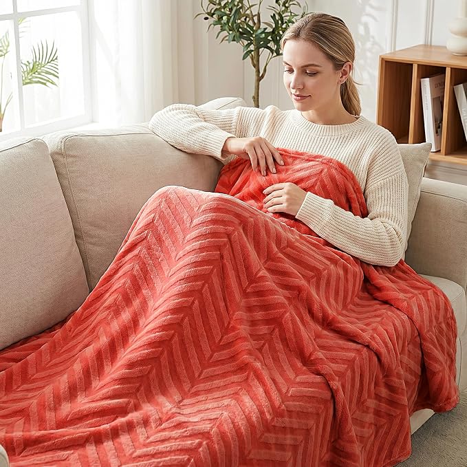 Whale Flotilla Flannel Fleece Fall Throw Blanket for Couch, Coral | Lightweight Breathable Soft Sofa Throws, Plush Fluffy Chevron Design Decorative Blankets for Home Life, 50x60 Inch