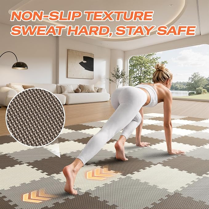 SUPERJARE Gym Floor Mats, EVA Foam Puzzle Exercise Mats, Interlocking Floor Mats, Cushioned Foam Floor Tiles, Gym Flooring Workout Mat for Home Gym, Playroom, Garage, 12.6"x12.6"x0.4"