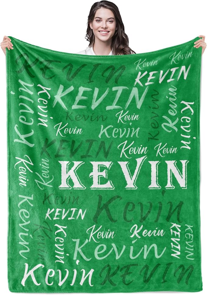 Personalized Green Theme Soft Flannel Fleece Throw Blanket with Name, Customized Gift for Men, Women, Boys, Girls, Kids