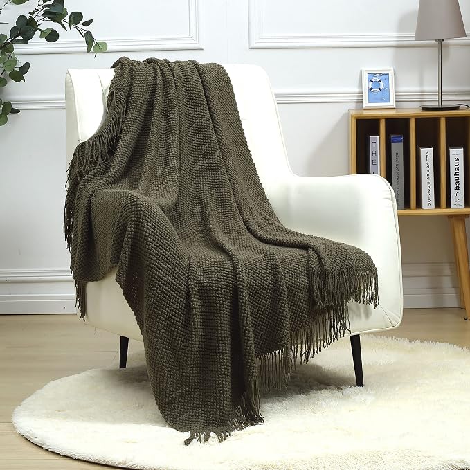 CREVENT Knitted Decorative Throw Blanket for Couch Sofa Chair Bed, Soft Breathable Lightweight for Spring Summer Fall (50''X60'' Green Dot)
