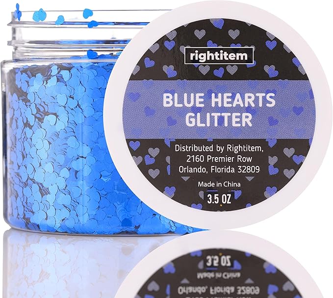 Nail Glitter - Blue Hearts Chunky Glitter in Jar - 3,5 Oz Glitter for Crafts - Glitter for Slime - Face Glitter - Candle Glitter - Body Glitter
