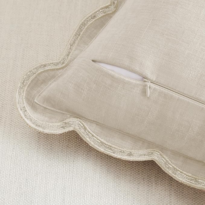 Ohocut Scalloped Pillow Cover Pack of 2 Spring Chenille Decorative Throw Pillow Covers Cute Boho Couch Pillow Covers Aesthetic Funky Preppy Pillow Cases for Sofa Living Room (Cream White, 18x18 Inch)