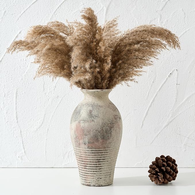 LUKA Ceramic Rustic Flower Vase Home Decor-11 inches Large Tall Retro Vases | Vintage Vases Living Room Kitchen Bedroom Decorations for Home Bookshelf Office Coffee Desk Dining Fireplace (11"Tall)