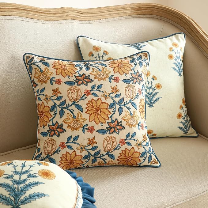 Linen Square Throw Pillow Cover,Set of 2,20"x12"-Estevan B | Designer French Elegant Pillow Cover,Concealed Zipper Design,Sofa,Bedroom,Living Room,Lounge Chairs,All Season Home Decor