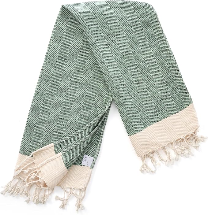 BAY LAUREL Turkish Hand Towel – Pack of 2 | Soft & Absorbent Decorative Towels for Bathroom, Hand, Face, Hair, Gym, Yoga, SPA, Kitchen & Tea | Boho Decor(Army Green, Herringbone 15x26 Inches(Set of 2)
