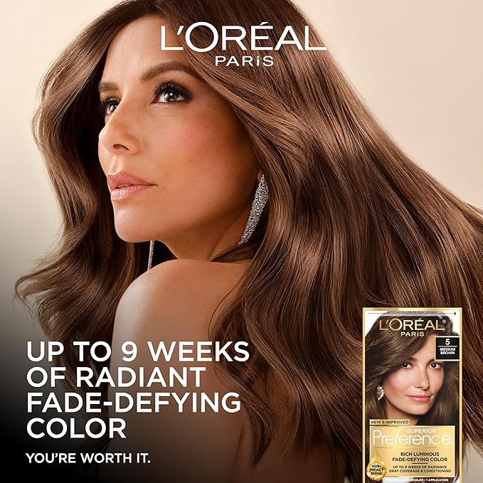 L'Oreal Paris Superior Preference Luminous Fade-Defying Permanent Hair Color, Hair Dye For Up to 9 Weeks of Radiance, Medium Ash Brown 5A, 1 Hair Dye Kit