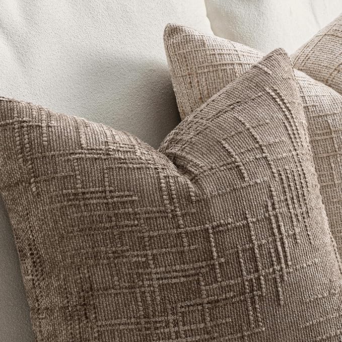 MIULEE Chenille Textured Lumbar Throw Pillow Covers Taupe Grey 12x20 | Set of 2, Slubby Decorative Pillows, Fall Boho Farmhouse Decor, Modern Neutral Cushion Covers for Couch Sofa Bed Living Room