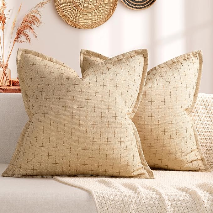 Pillow Covers 26x26 Set of 2 Soft Polyester Textured Pillow Covers with Stylish Flange Edge Cozy Farmhouse Throw Pillows for Couch Bed Sofa Living Room