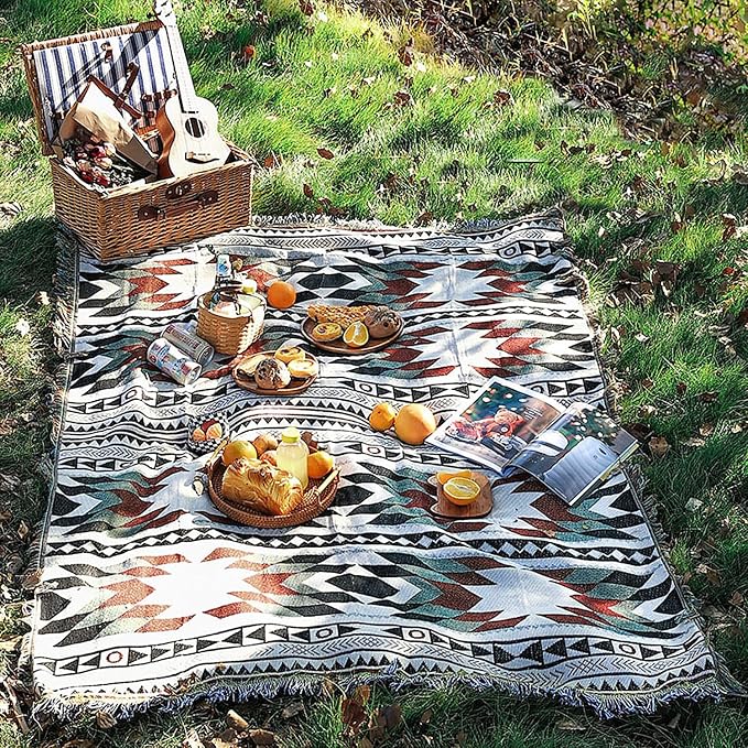 Lqprom Aztec Southwestern Throw Blanket,Native American Cover 51"x63" | Southwest Boho Style,Sofa Chair Cover,Outdoor Beach Car Tent Travel Camping Use,Reversible and lightweight,Tapestry,Tassels
