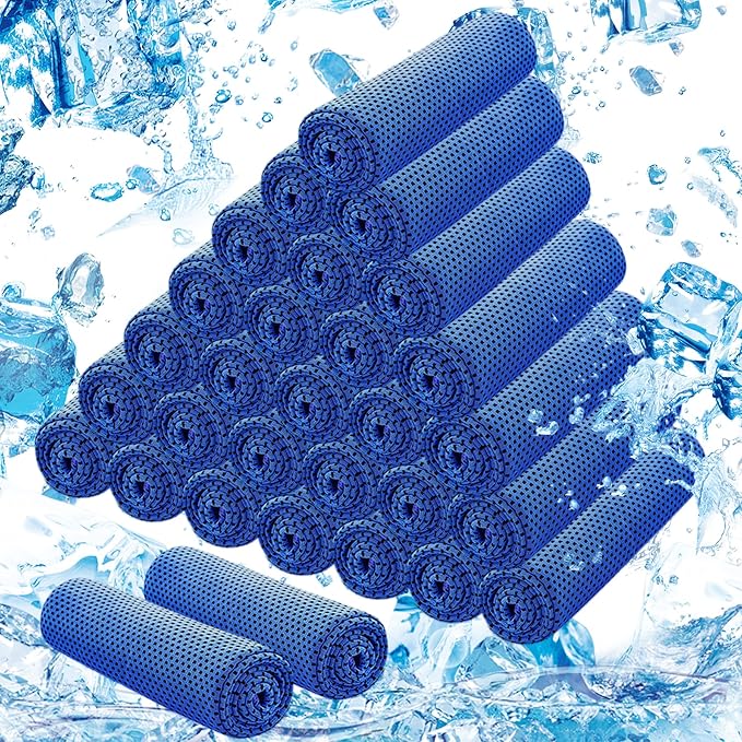 30Pack Cooling Towels Bulk Ice Microfiber Wraps for Neck and Face | Large Size 40"x12" Breathable Soft Chilly Sweat Rag Neck Towels for Workout Gym Yoga Golf Running Sport Dark Blue