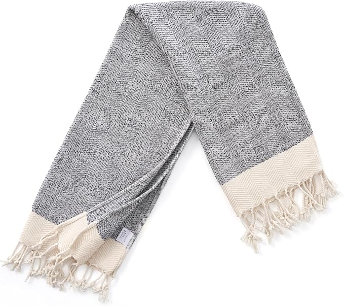 BAY LAUREL Turkish Hand Towel – Pack of 2 | Soft & Absorbent Decorative Towels for Bathroom, Hand, Face, Hair, Gym, Yoga, SPA, Kitchen & Tea | Boho Decor (Gray, Herringbone 16x40 Inches (Set of 2)