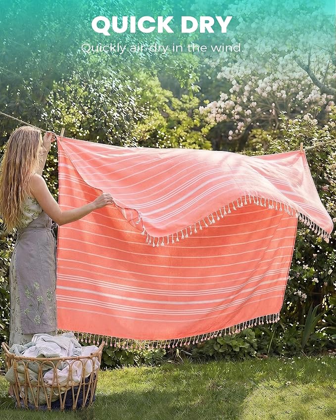 Antfuny 2 Packs Turkish Beach Towel Jumbo Extra Large XL XXL Big Oversized Giant Huge Thin Outdoor Picnic Accessories Airplane Travel Essentials Camping Gears Must Haves Yard Yoga Mat Coral