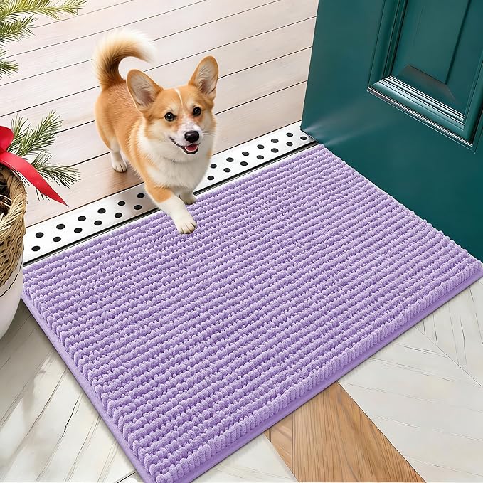 OLANLY Dog Door Mat for Muddy Paws 24x16, Extra Absorbent Chenille Mud Mat | Lavender, Absorbs Moisture and Dirt, Non-Slip Machine Washable Doormat, Quick-Drying Indoor Entryway Floor Mat for Dogs