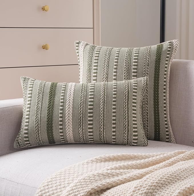 Cethom Boho Throw Pillow Covers 22x22 Inch Set of 2, Farmhouse Decorative Couch Pillow Cases, Green Accent Pillows of Bed, Sofa Bedroom Living Room Home Decor Cushion Cover