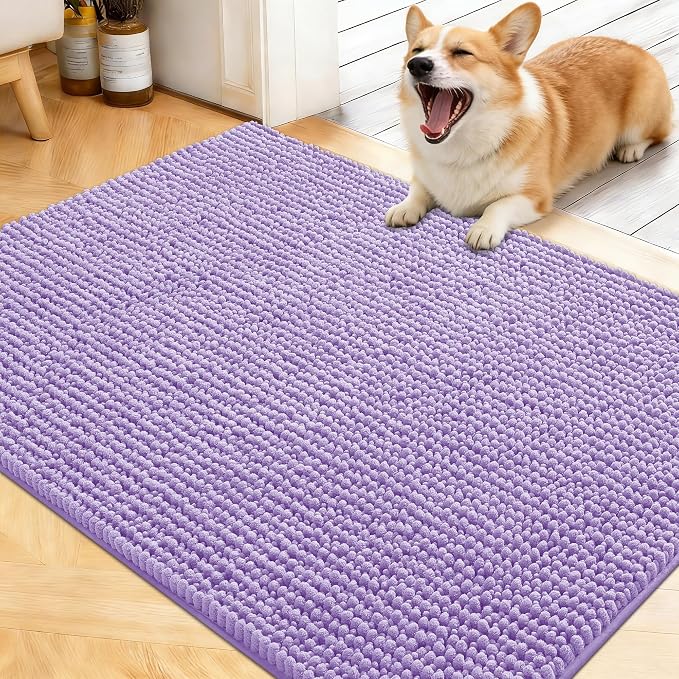 OLANLY Dog Door Mat for Muddy Paws 40x32, Extra Absorbent Chenille Mud Mat | Lavender, Absorbs Moisture and Dirt, Non-Slip Machine Washable Doormat, Quick-Drying Indoor Entryway Floor Mat for Dogs