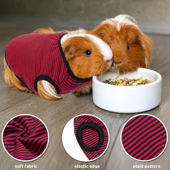Guinea Pig Clothes (2-Pack), Striped Small Animal Vest T-Shirt | Soft Breathable Small Pet Apparel & Costume for Rat, Guinea Pig, Rabbit, Chinchilla, Ferret, Kitten