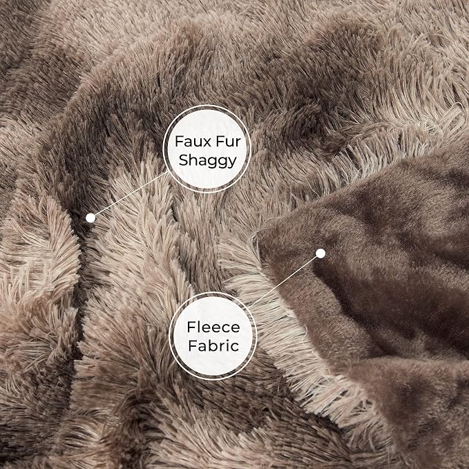Decorative Extra Soft Faux Fur Throw Blanket,Solid Reversible Fuzzy Lightweight Long Hair Shaggy Blanket,Fluffy Cozy Plush Fleece Comfy Microfiber Fur Blanket for Couch Sofa Bed,Tie Dye Brown