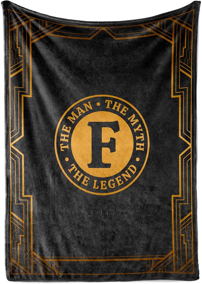 Gifts for Men, Initial Mens Blanket, Birthday Gift for Him, 50"x 65", F | Soft 350 GSM flannel throw with initial legend design for dads, husbands and grandpas, ideal for birthdays or Christmas