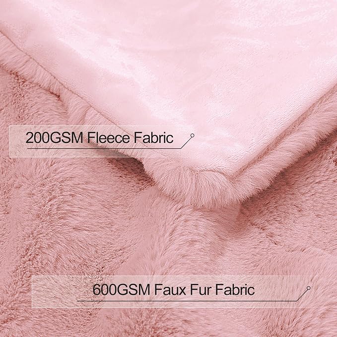 Luxury Faux Rabbit Fur Throw Blanket for Couch,Super Heavy Warm Cozy Blanket for Sofa Bedroom Living Room,Ultra Soft Fluffy Reversible Plush Blanket for Home Decor Gifts,Pink