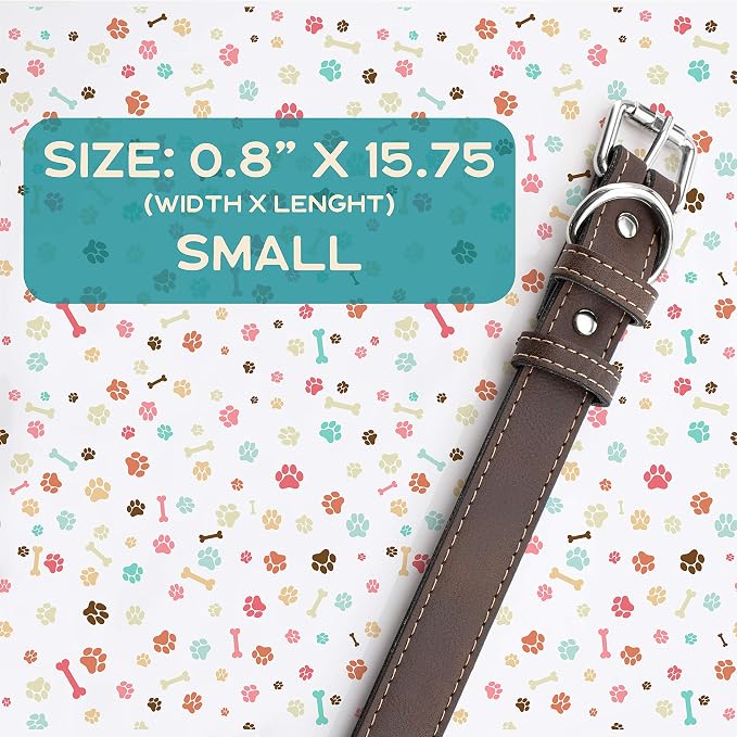 Personalized Leather Dog Collar | 3 Adjustable Sizes - 9 Icons with Your Pet's Name | Small - Teal | - Safe&Secure Pet Collars with ID, Custom Text for Dogs and Puppy - Small Medium Large Puppies