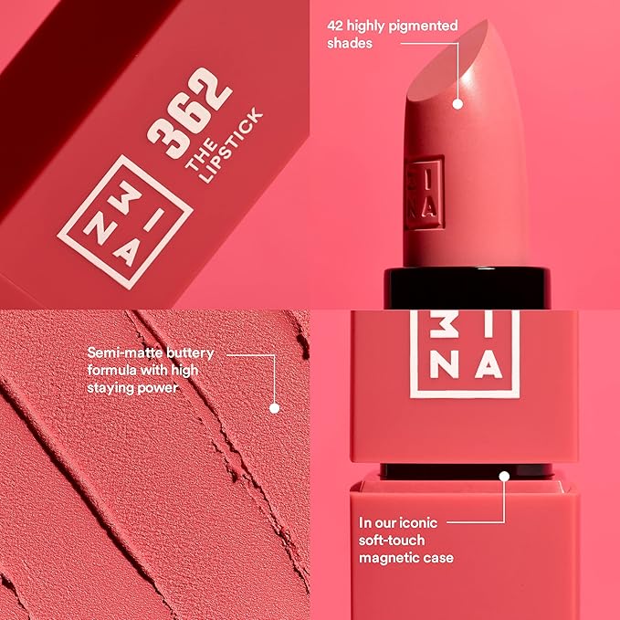 3INA The Lipstick - Moisturizing Lipstick for Women - Semi-Matte Satin Finish with 5-Hour Long Wear - Highly Pigmented and Comfortable - 845-0.16 oz