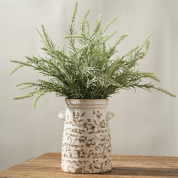 SIDUCAL Ceramic Rustic Vase with 2-Ear, 7.6 Inch Ice Cracked Vintage Pastoral Vase, Rustic Farmhouse Vases for Home Decor, Table, Living Room, Shelf Decor, Chinoiserie Decor, Brown Floral Pattern
