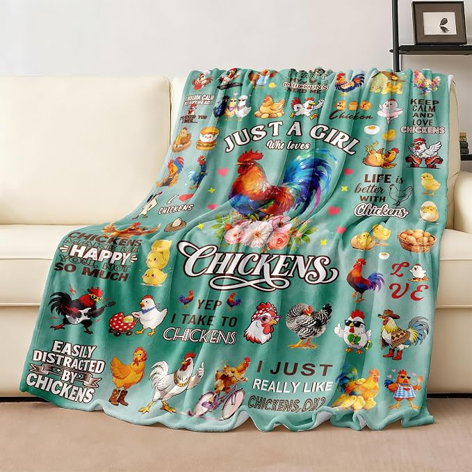 Chicken Blanket Gifts for Chickens Lovers Soft Flannel Chicken Throw Blanket Bedding Decor for Women Adults 50"x40"