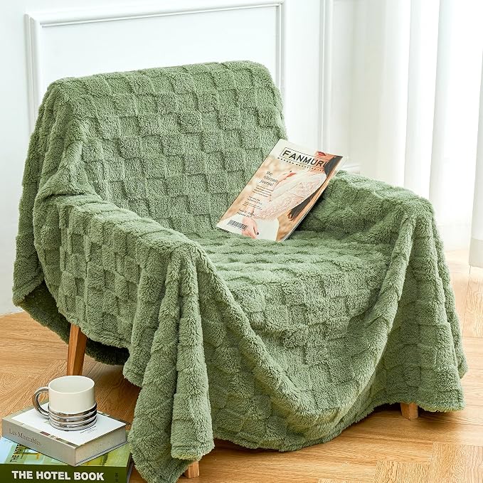 Aganear Fluffy Cozy Throw Blanket for Couch 90"x90" Sage Green | Lightweight Fuzzy Throw,Warm Gift for Women,Christmas,Housewarming,Soft,Boho Design for Room Home Decor,All-Season Use