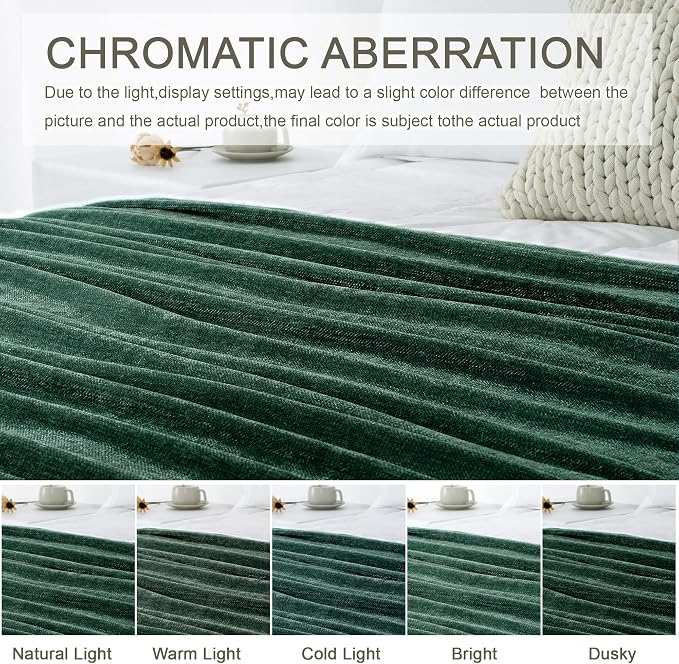 Chenille Throw Blanket for Couch 60" x 80" Twin, Dark Green | Soft Cozy Throws with Fringe Tassel, for Living Room Bed Sofa Chair Cover, Lightweight Knitted Boho Blankets Christmas Decor