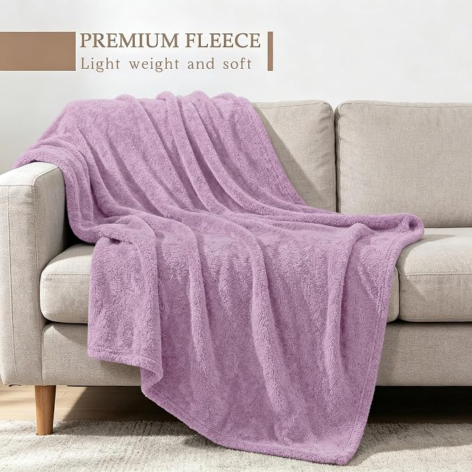 Exclusivo Mezcla Fleece Throw Blanket for Couch and Sofa, 50" x 60" | Super Soft and Cozy Fluffy Blanket for Women, Lightweight and Fuzzy Throw for Home Decor, All Season, Light Purple
