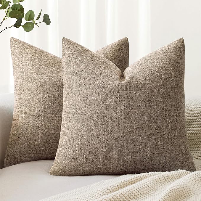 MIULEE Pack of 2 Decorative Linen Burlap Pillow Covers Farmhouse Boho Accent Pillowcases for Sofa Car Couch Bedroom Living Room Decor 18x18 Inch Brown