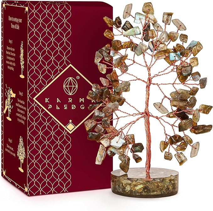 Labradorite Chakra Tree of Life Birthday Gifts for Women, Men, Friends, Handmade Healing Crystals Tree for Home Office Decor, Positivity, Good Luck, Money, Unique Gifts for Her Mom, Sister, Dad