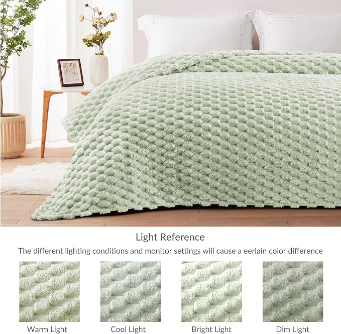 Whale Flotilla Soft Fleece Twin Size Bed Blanket 3D Jacquard, Sage Green | Lightweight Coverlet Bedspread, Super Cozy Plush Fluffy Fuzzy All‑Season Decorative Blanket for Bed, Dorm Essentials, 60"x80"
