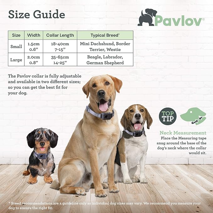Pavlov Digital Anti Bark Collar, deterrent device to stop dogs barking, no shock only sound & vibration, safe & humane, no bark training for small medium & large dogs, water resistant and lightweight