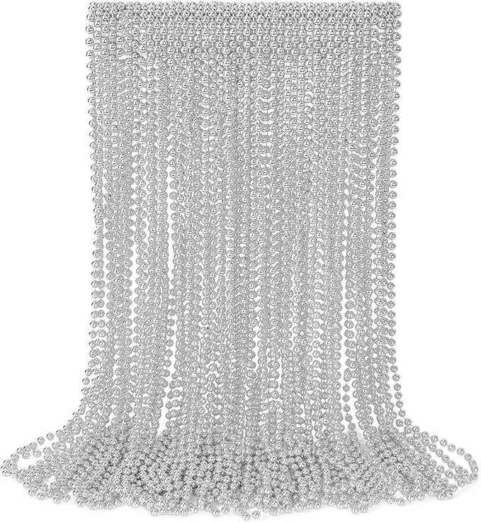 30PCS Bead Necklace, Silver Christmas Bead Stuff Party Favors, 33" Xmas Festival Necklaces Accessorie Bulk, Mardi Gras Beads Parade Throw Accessories for Wedding Birthday Celebrations Decorations