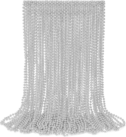 30PCS Bead Necklace, Silver Christmas Bead Stuff Party Favors, 33" Xmas Festival Necklaces Accessorie Bulk, Mardi Gras Beads Parade Throw Accessories for Wedding Birthday Celebrations Decorations