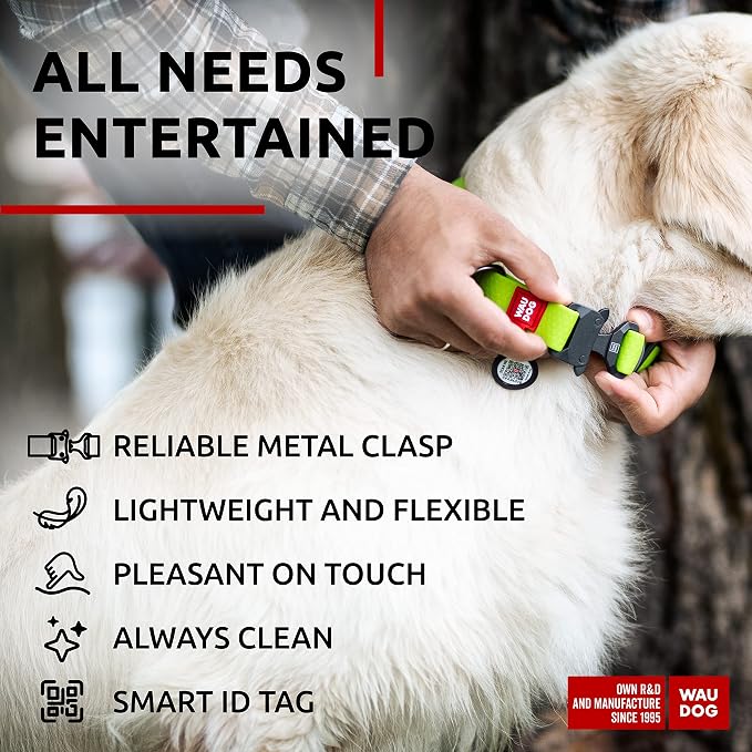 WAUDOG Waterproof Dog Collar Airtag Holder QR Tag Small Medium Large Dogs | Water and Dirt Resistant, Quick Dry QR Pet Tag Adjustable Durable Comfort for Male and Female Dogs Outdoor Walking Training