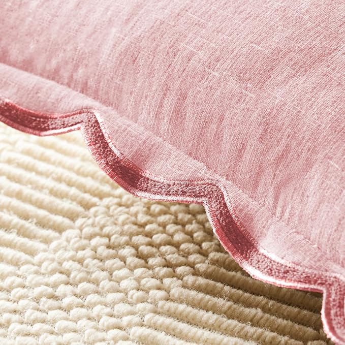 Ohocut Scalloped Pillow Cover Pack of 2 Spring Chenille Decorative Throw Pillow Covers Cute Boho Couch Pillow Covers Aesthetic Funky Preppy Pillow Cases for Sofa Living Room (Blush Pink, 20x20 Inch)