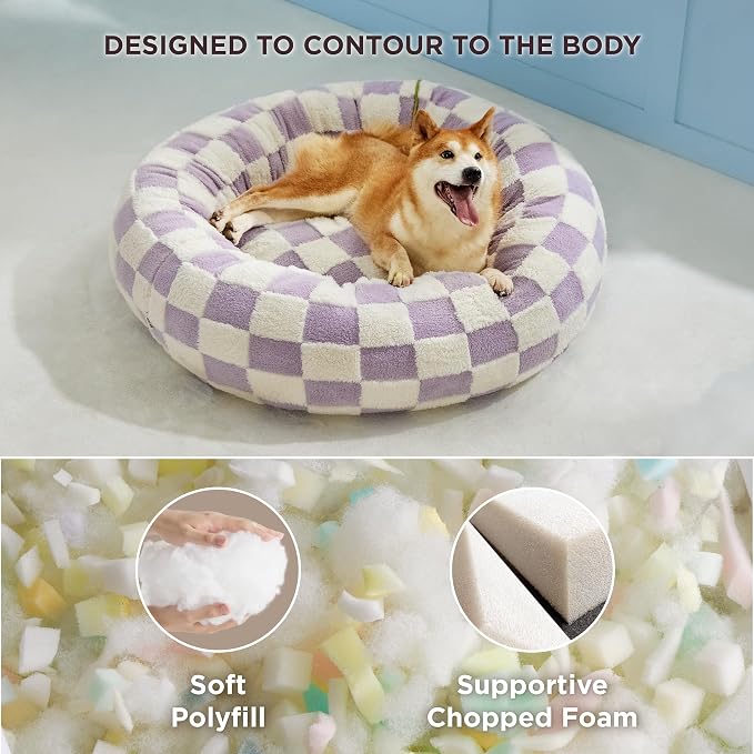 Lesure Shown on TV Jacquard Donut Dog Beds Large Sized Dog,Purple 36x36x8in | Orthopedic Calming Pet Bed Sofa, Original Design Pattern,Washable Cover,Cute Home Decor as Gift for Pet,Anti Slip Bottom
