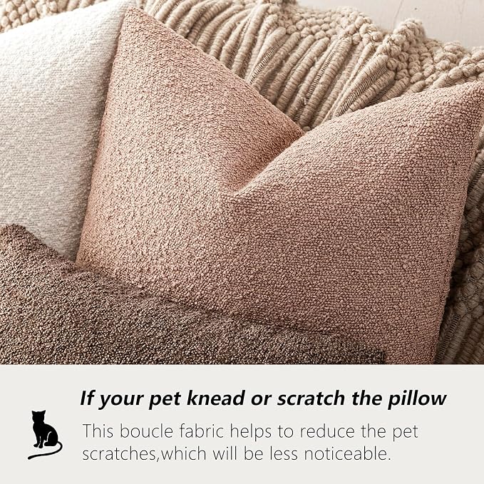 Foindtower Set of 2, Decorative Textured Boucle Throw Pillow Covers Accent Solid Pillow Cases Soft Cozy Couch Cushion Case for Chair Sofa Bedroom Living Room Home Decor 22 x 22 Inch Light Pink