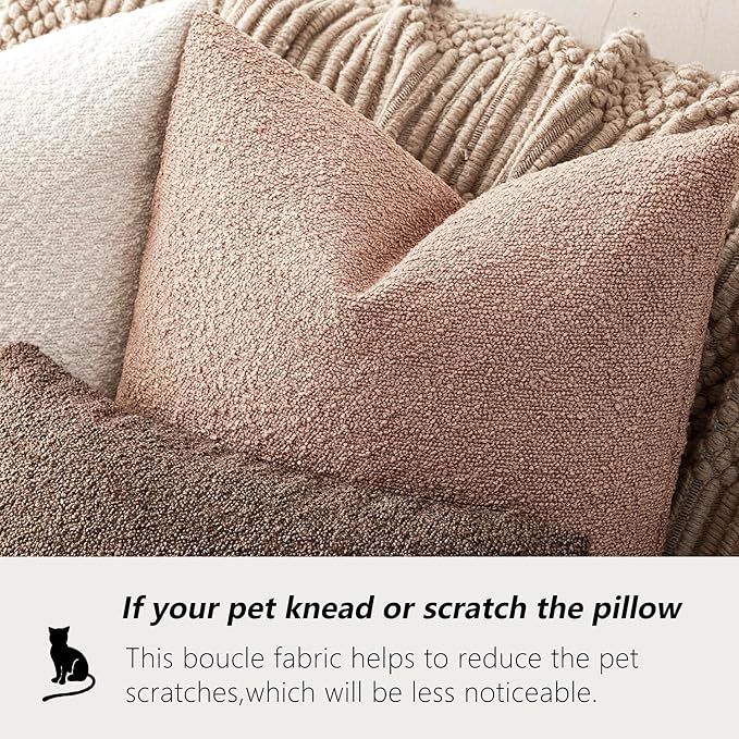Foindtower Set of 2, Decorative Textured Boucle Throw Pillow Covers Accent Solid Pillow Cases Neutral Soft Couch Cushion Case for Chair Sofa Bedroom Living Room Home Decor 24 x 24 Inch Light Pink