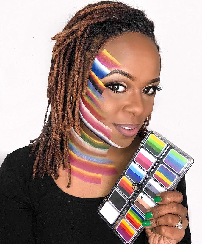 Kraze FX Splash 12 Color Split Cake Palette (6 gm) with 2 Brushes - Water Activated, Hypoallergenic, Safe, Non-Toxic Face Painting Kit for Sensitive Skin, Kids & Adults