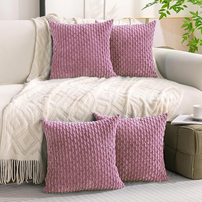 Set of 4 Pink Decorative Throw Pillow Covers 20x20 Inch Corduroy Pillow Covers for Bed Couch Sofa Living Room Soft Square Cushion Cases